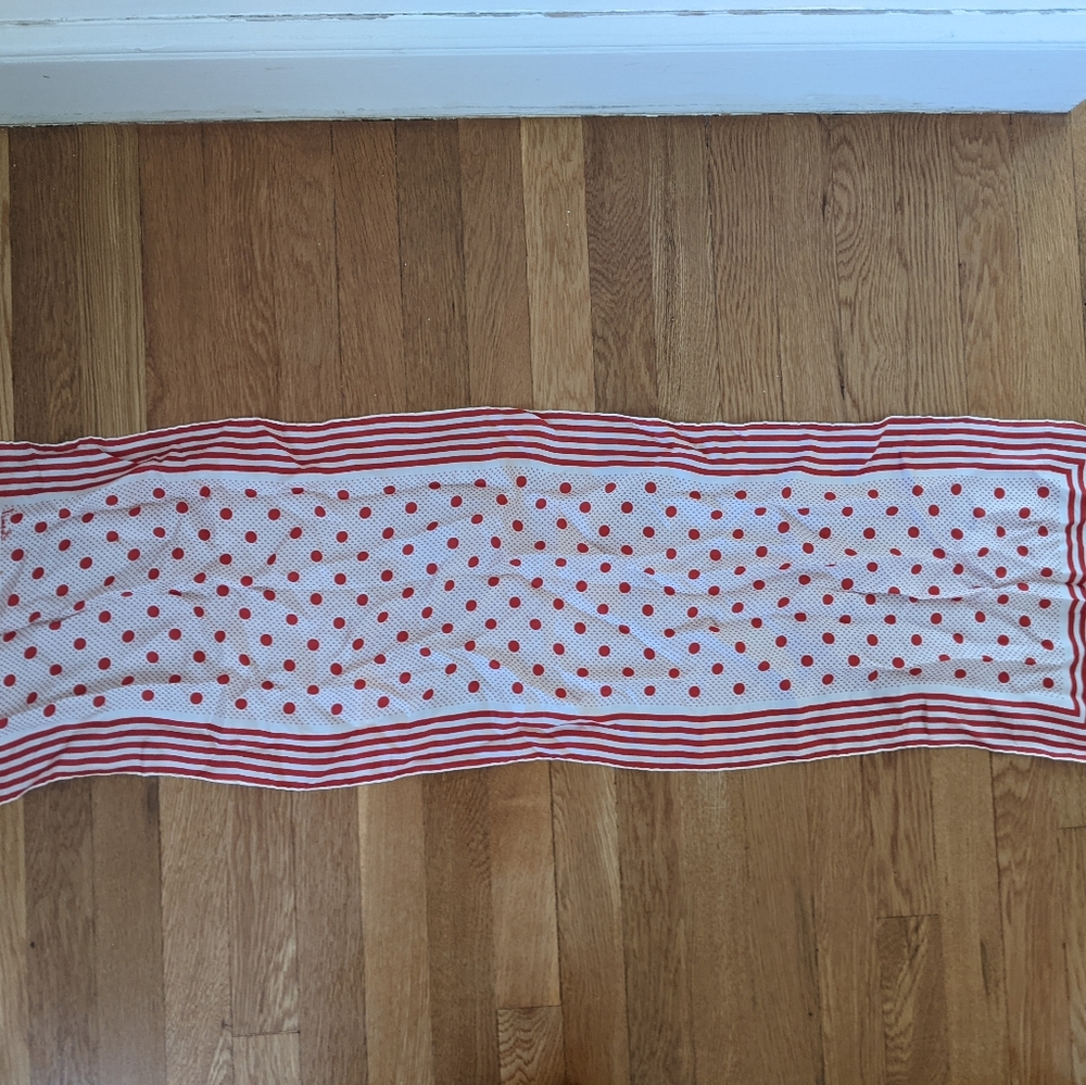 100% silk vintage scarf, red and white, polka dots
